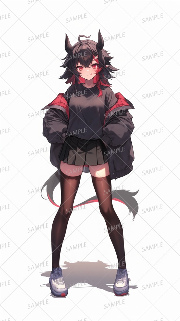 【獣人】馬の黒髪ケモ耳少女_立ち絵