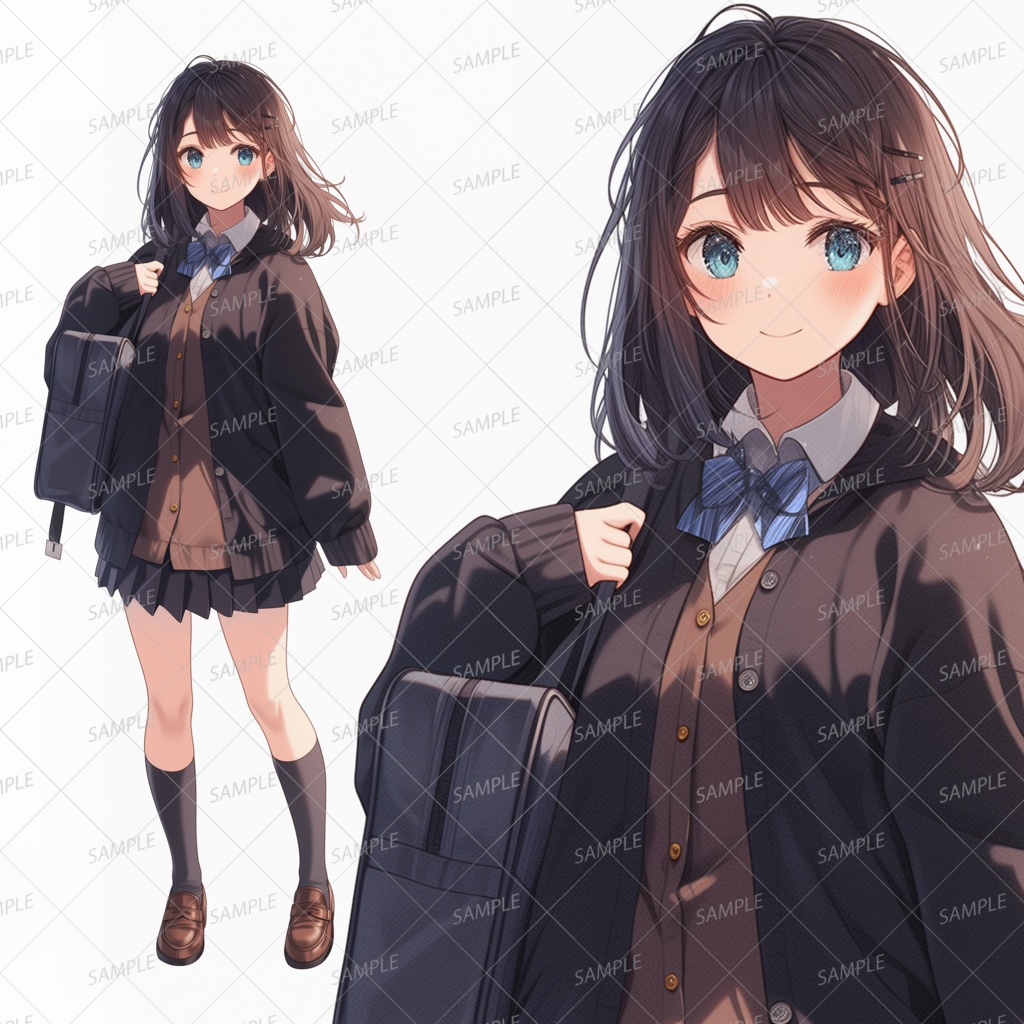 二次元　黒髪　清楚 学園】黒髪の明るい女子学生_立ち絵 - きゃら館 - BOOTH