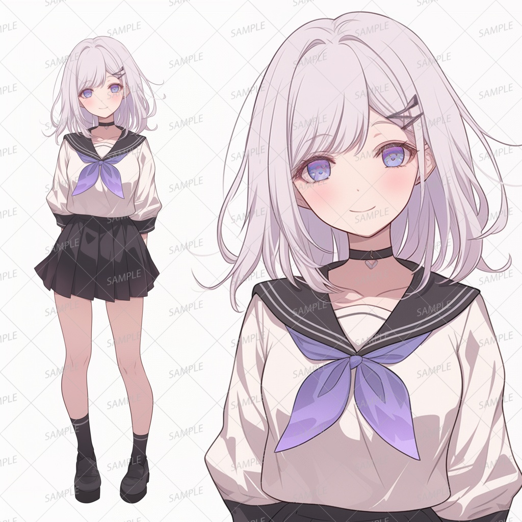 【学園】白髪のミステリアスな女子学生_立ち絵