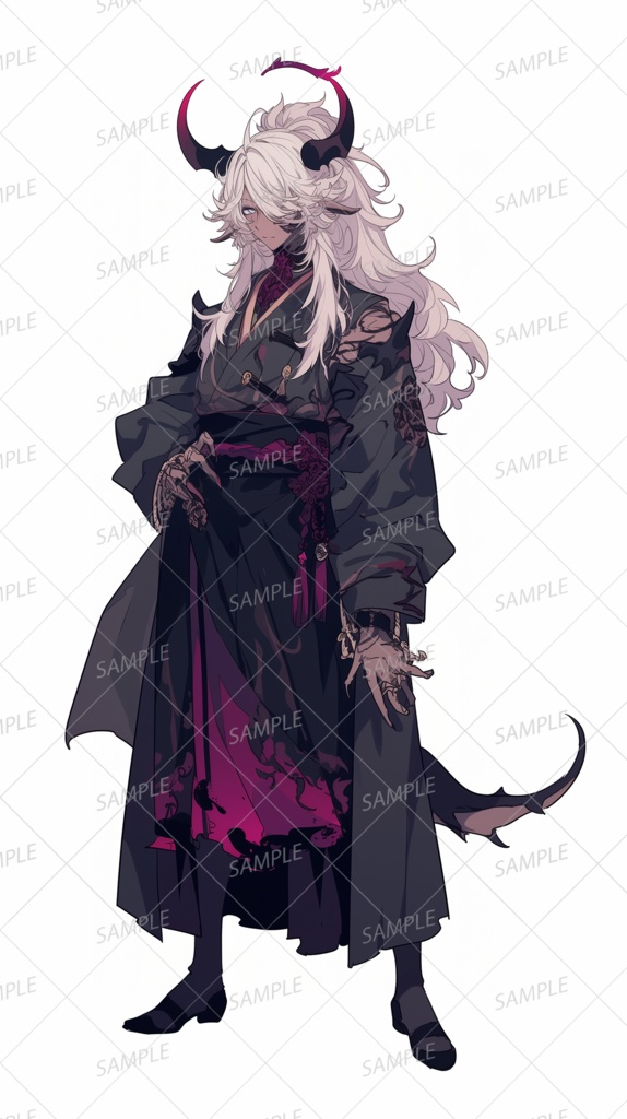 【獣人】角の白髪の女性_立ち絵