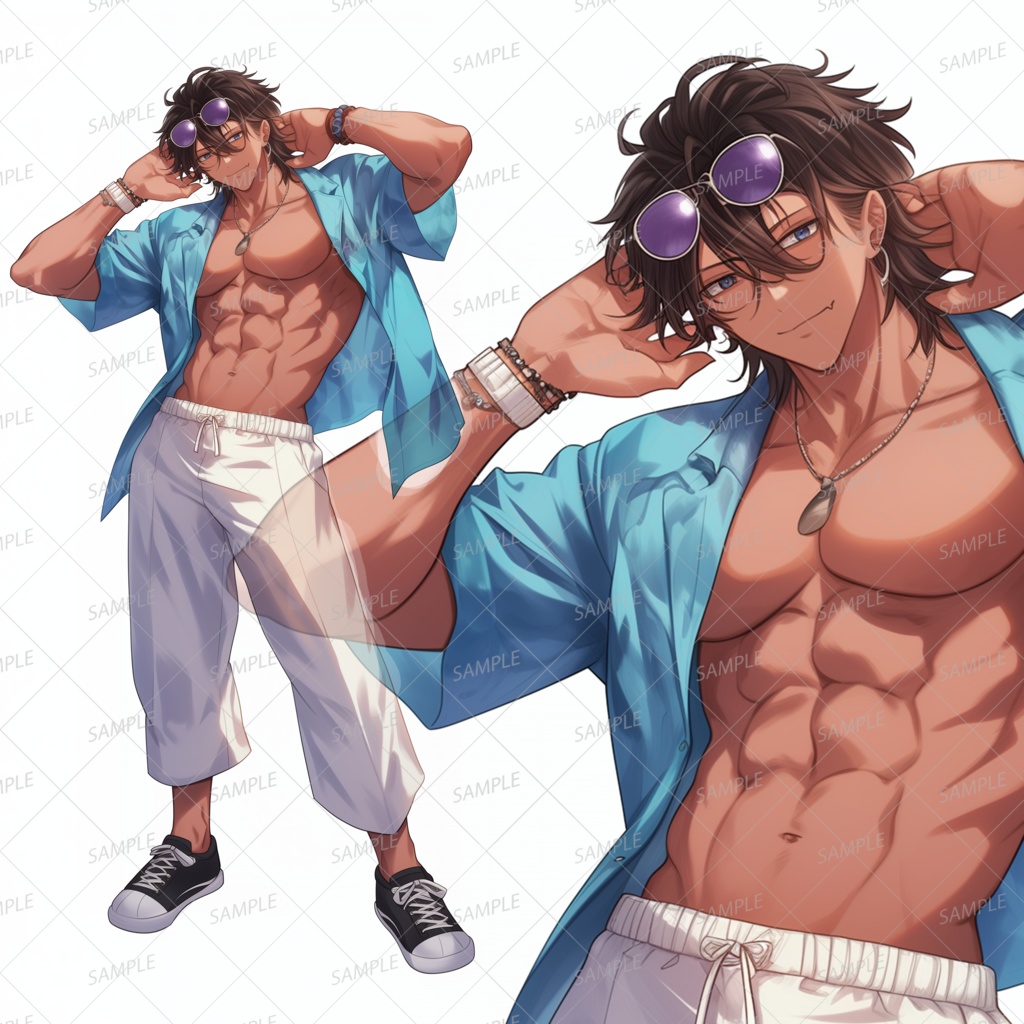 【私服】筋肉質なオープンシャツの男性_立ち絵