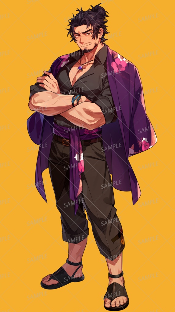 【和風】アロハシャツの和風な中年男性_立ち絵