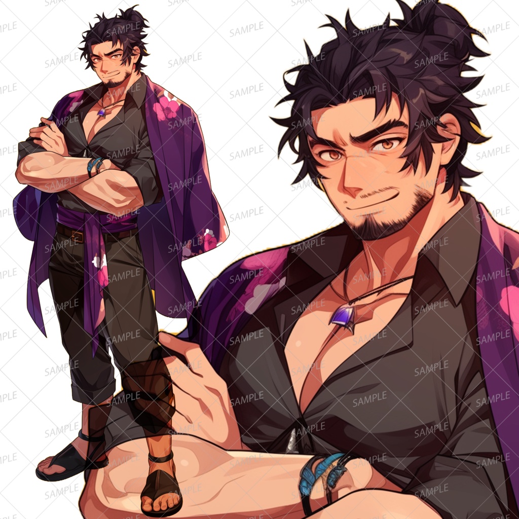 【和風】アロハシャツの和風な中年男性_立ち絵