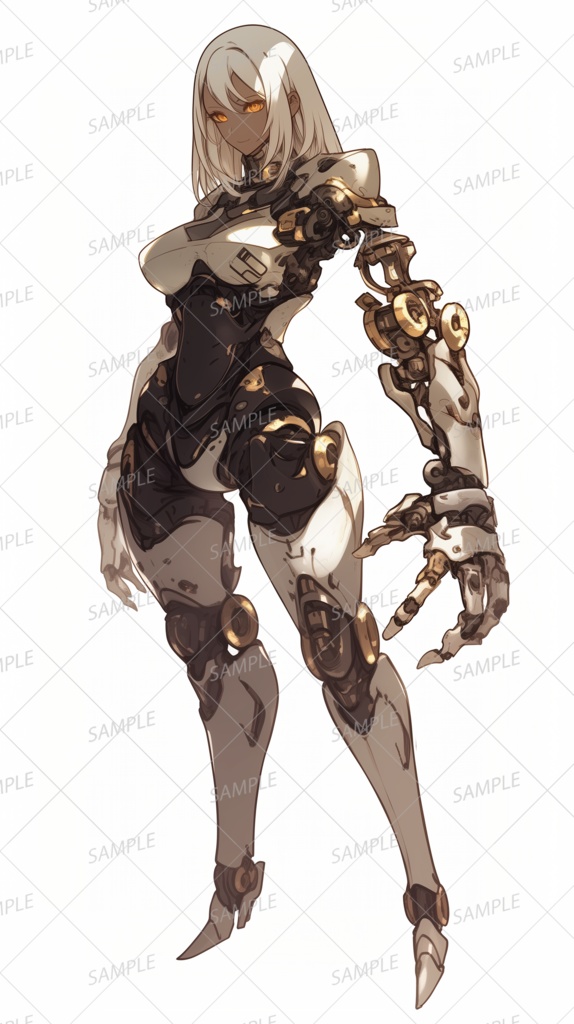 【メカ】大きなアームの女性型アンドロイド_立ち絵