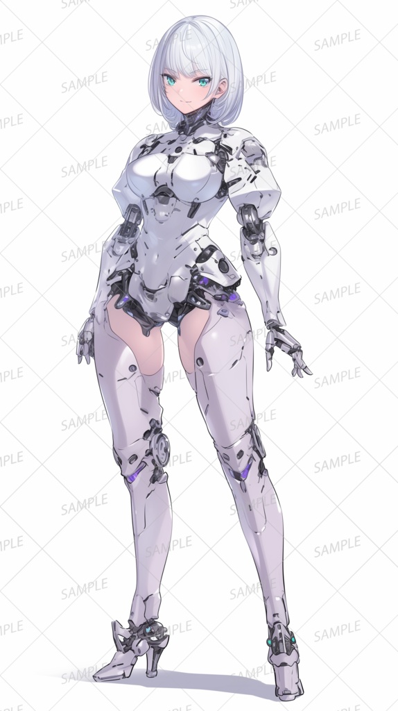 【メカ】白髪ショートボブのアンドロイド少女_立ち絵