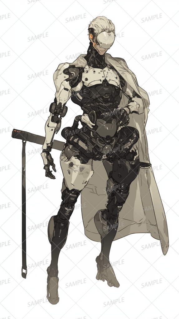 【メカ】従順で真面目な白髪の男性型アンドロイド_立ち絵