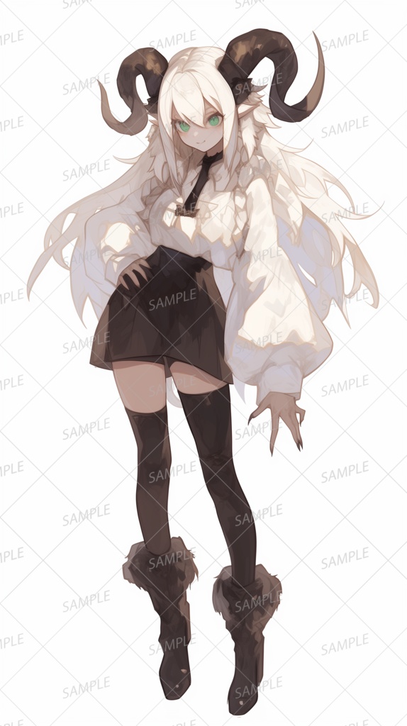 【獣人】角の生えた白い悪魔の少女_立ち絵