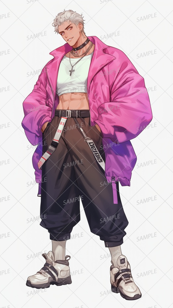 【私服】短髪白髪の引き締まった男性_立ち絵