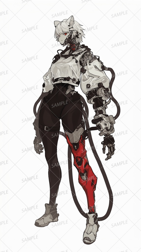 【メカ】白髪のネコ型アンドロイドの女性_立ち絵