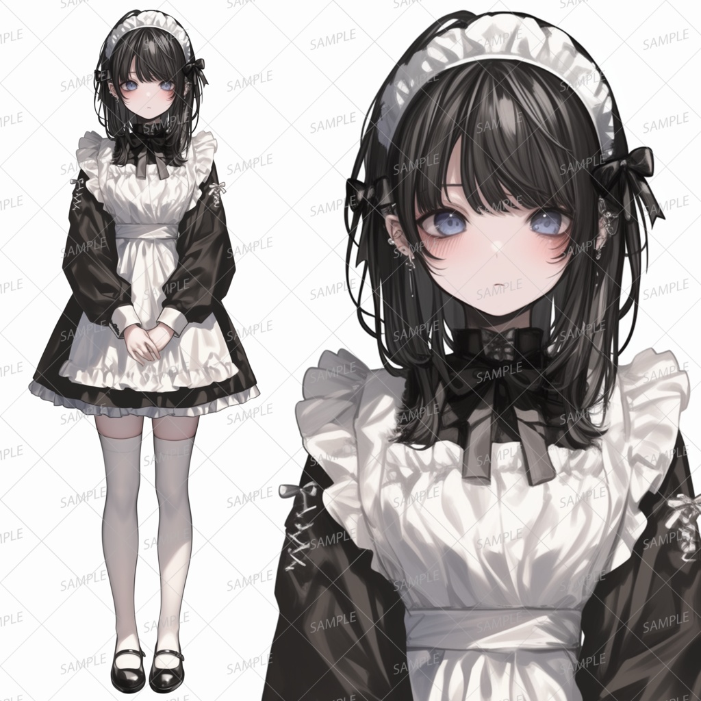 【ファンタジー】困り顔の黒髪メイド_立ち絵