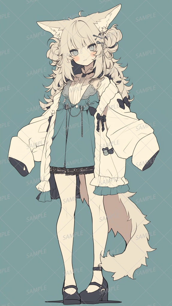 【獣人】私服のクリーム色の髪のケモ耳少女_立ち絵