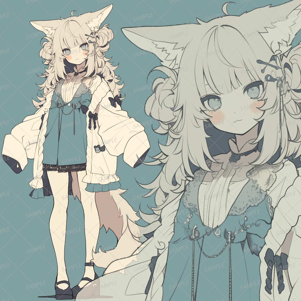 【獣人】私服のクリーム色の髪のケモ耳少女_立ち絵