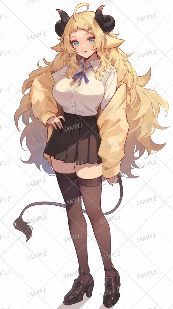 【獣人】金髪のおでこを出した角の生えた少女_立ち絵