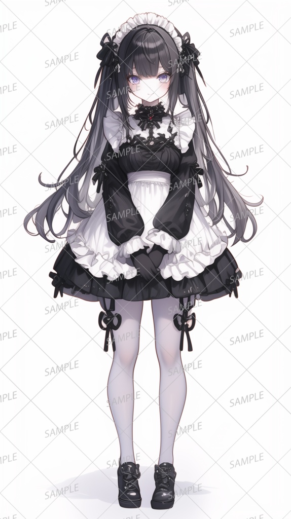 【ファンタジー】大人しいツインテールの黒髪メイド_立ち絵
