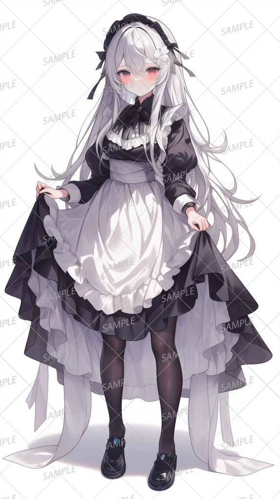 【ファンタジー】たくし上げる銀髪のメイド_立ち絵