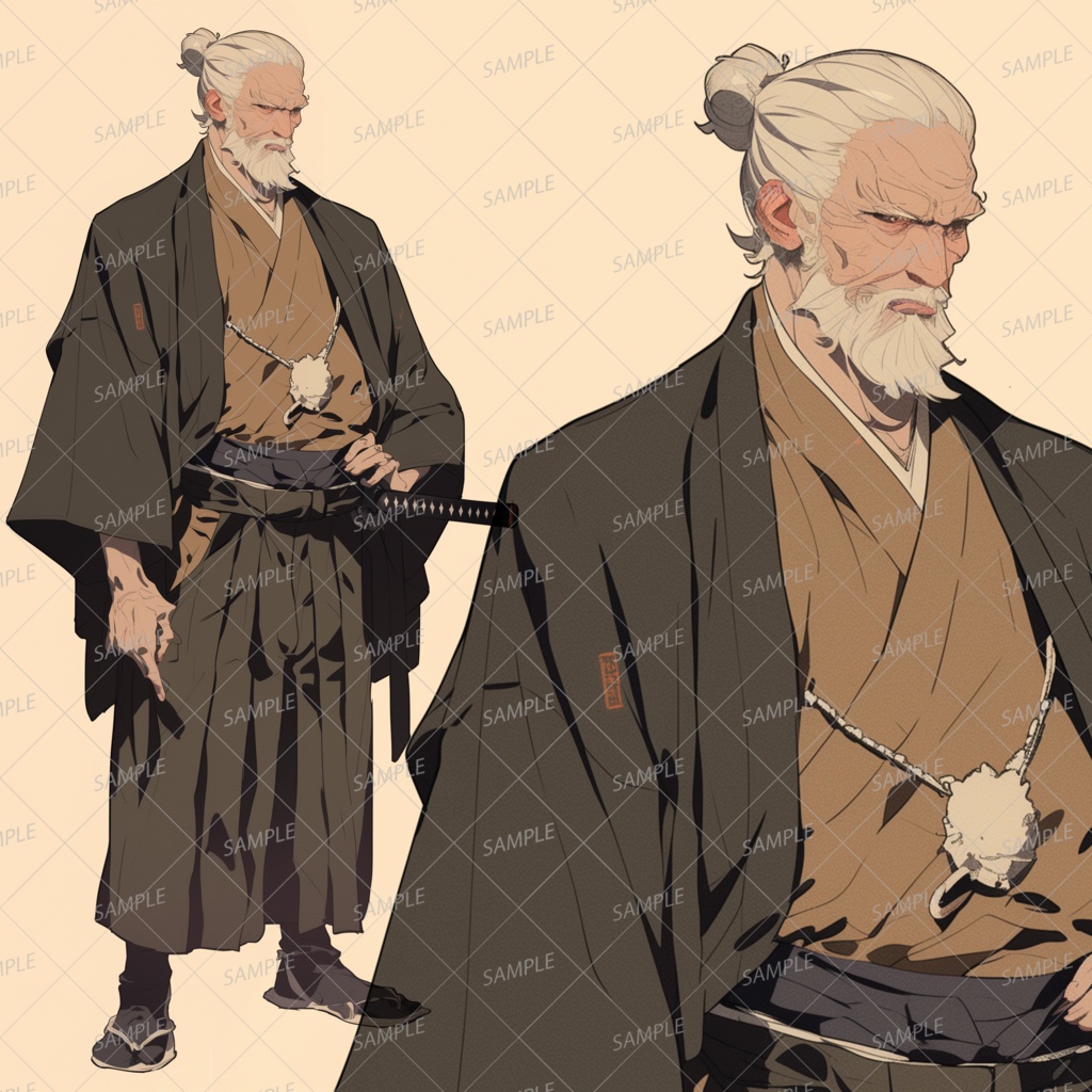 【和風】老いた侍の老人_立ち絵