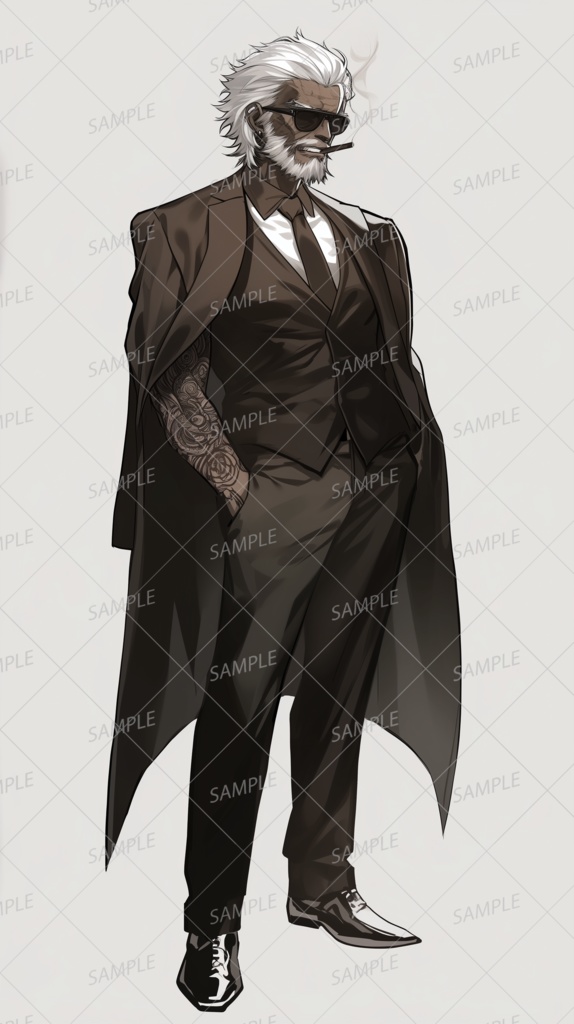 【ファンタジー】サングラスをかけた黒スーツの老人のボス_立ち絵