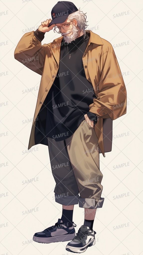 【私服】若者ファッションの眼鏡をかけた老人_立ち絵
