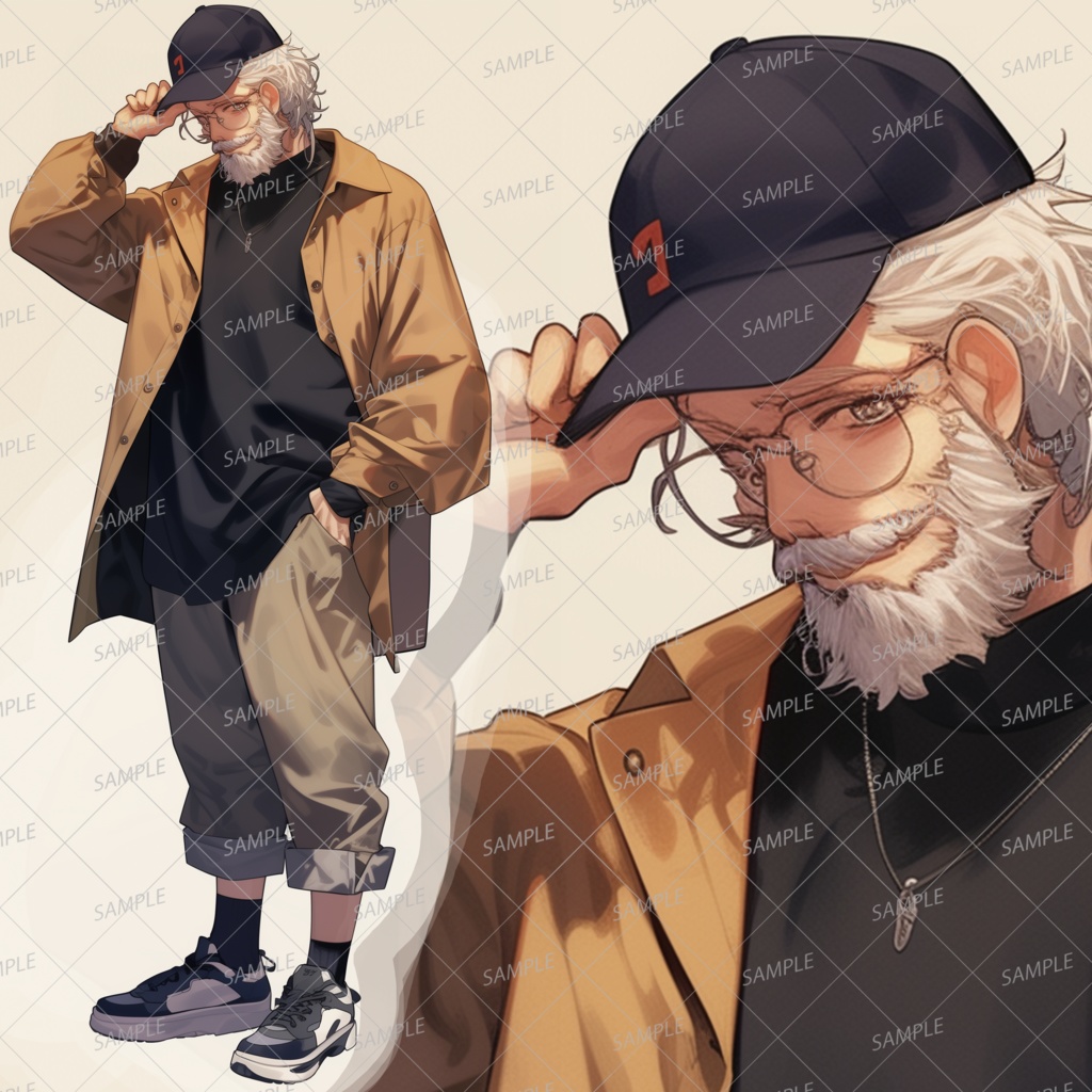 【私服】若者ファッションの眼鏡をかけた老人_立ち絵