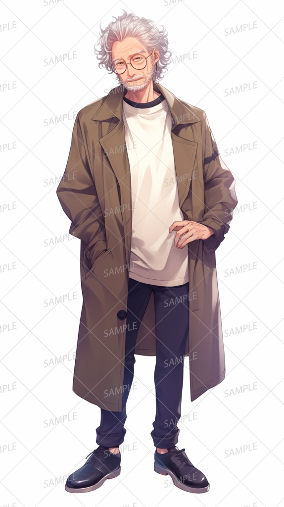 【私服】茶色いコートの丸眼鏡の老人_立ち絵