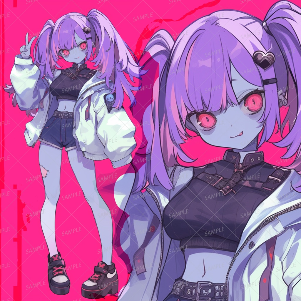 【ハロウィン】紫色の髪のツインテールのゾンビの少女_立ち絵