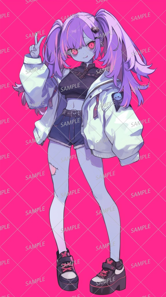 【ハロウィン】紫色の髪のツインテールのゾンビの少女_立ち絵