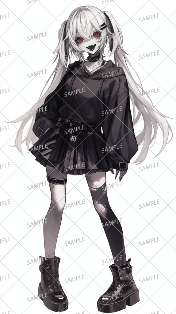 【ハロウィン】白髪赤眼のツインテールのアンデッド少女_立ち絵