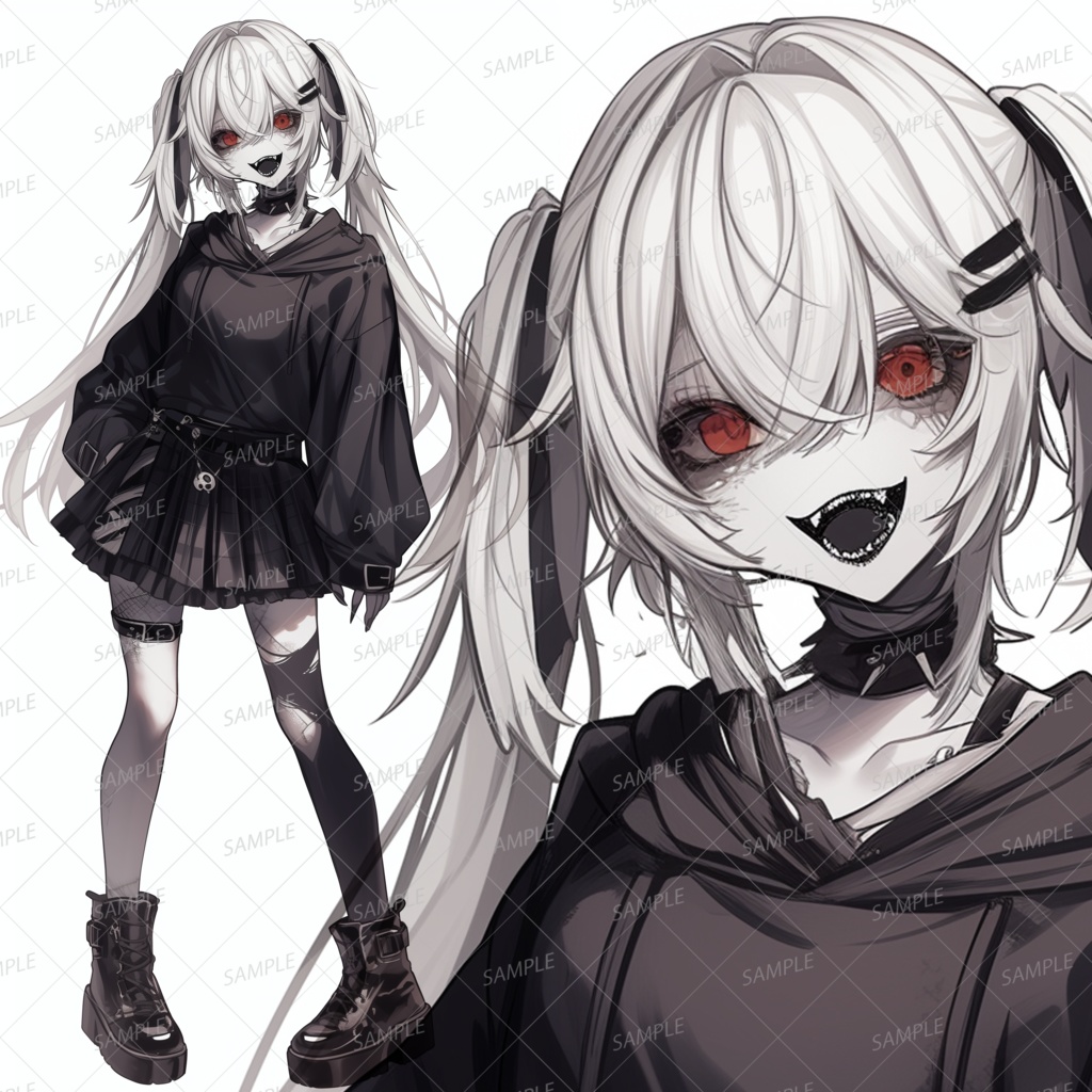 【ハロウィン】白髪赤眼のツインテールのアンデッド少女_立ち絵