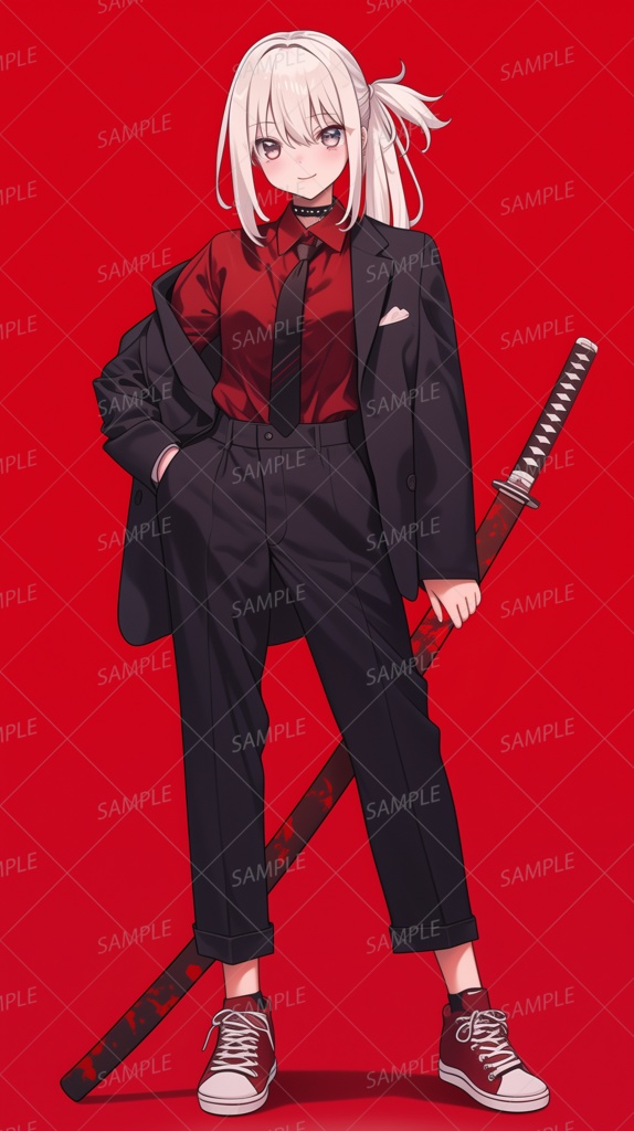 【ファンタジー】スーツを着たサイドテールの刀を持つ少女_立ち絵