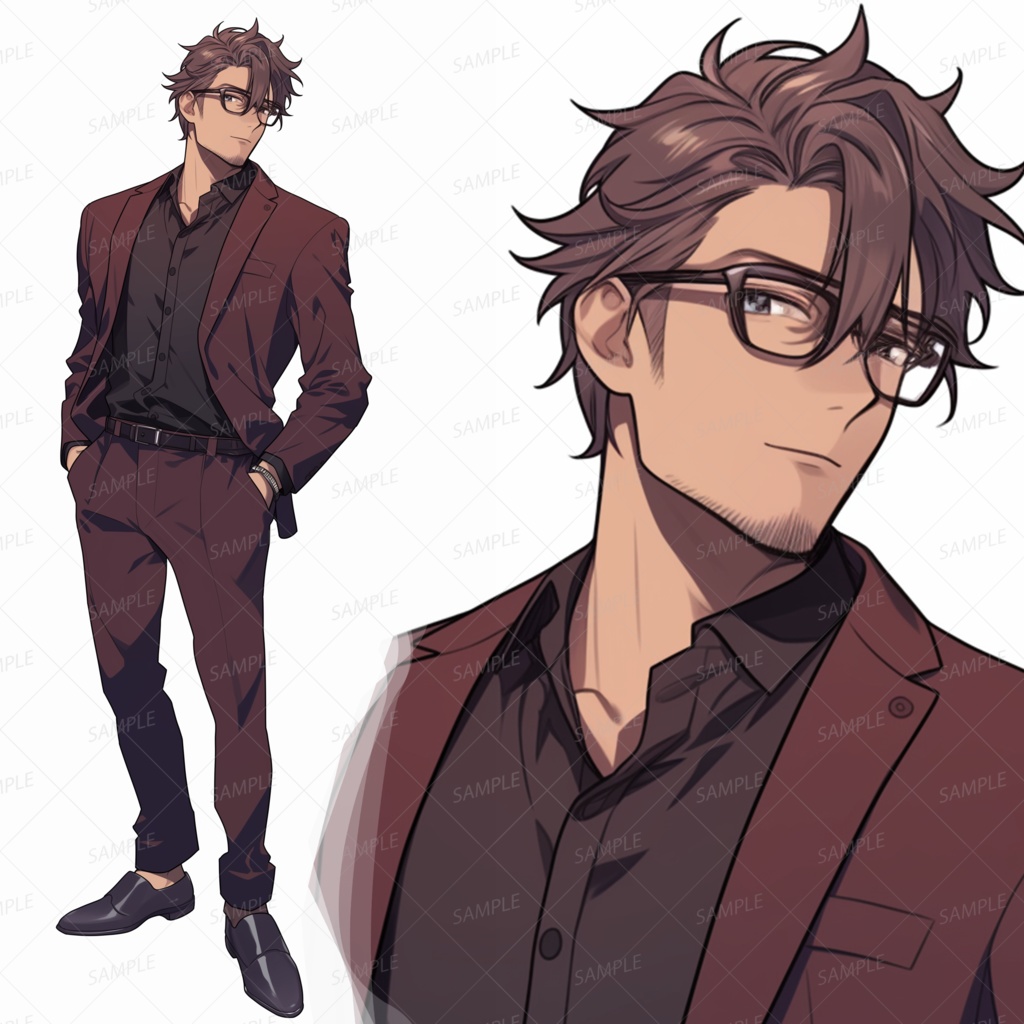 【仕事】スーツを着た茶髪メガネの男性_立ち絵
