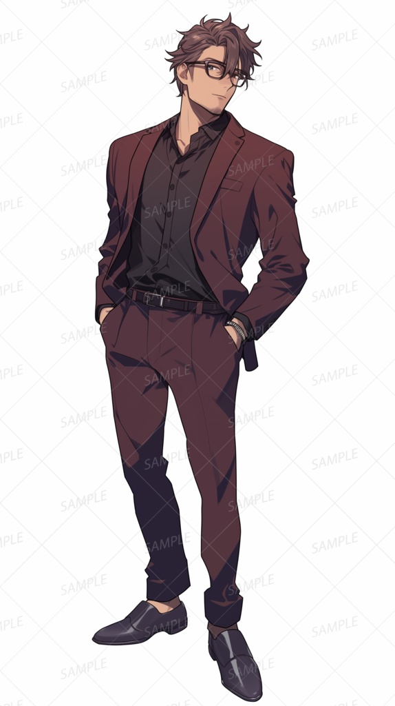 【仕事】スーツを着た茶髪メガネの男性_立ち絵