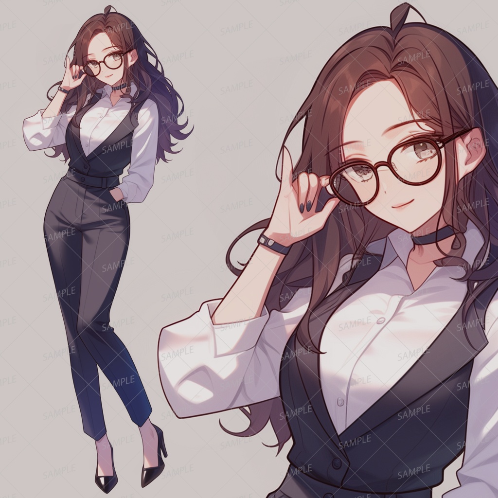 【仕事】サイドパートヘアの知的な眼鏡の女性_立ち絵