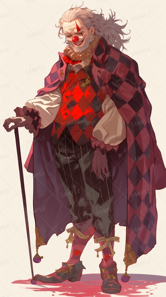 【ファンタジー】杖をついた老人ピエロ_立ち絵