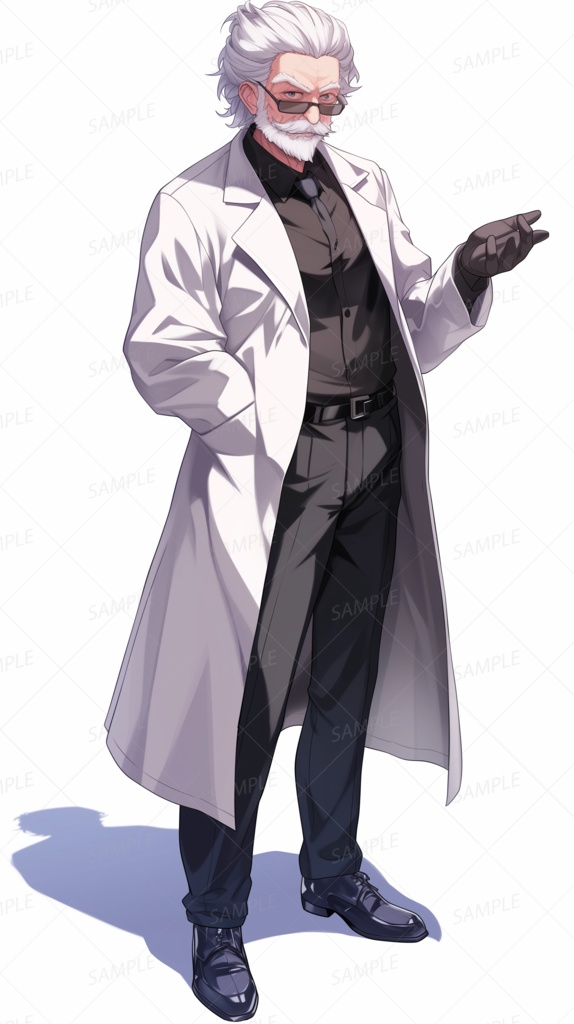 【ファンタジー】白衣を着たサングラスの老人_立ち絵