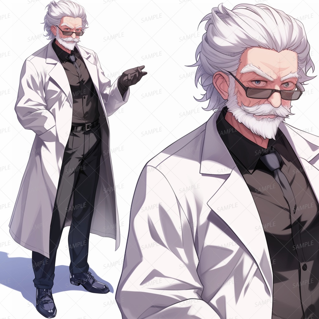 【ファンタジー】白衣を着たサングラスの老人_立ち絵