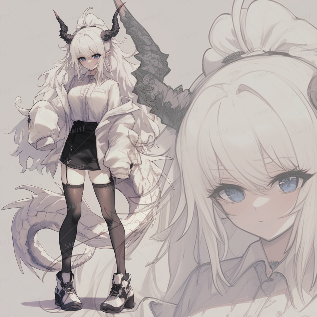 【獣人】白髪の清楚な竜の少女_立ち絵