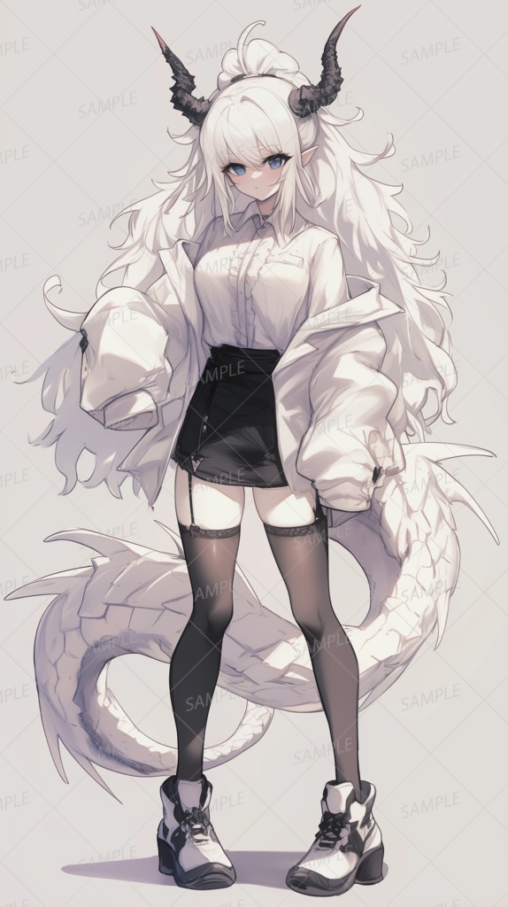 【獣人】白髪の清楚な竜の少女_立ち絵