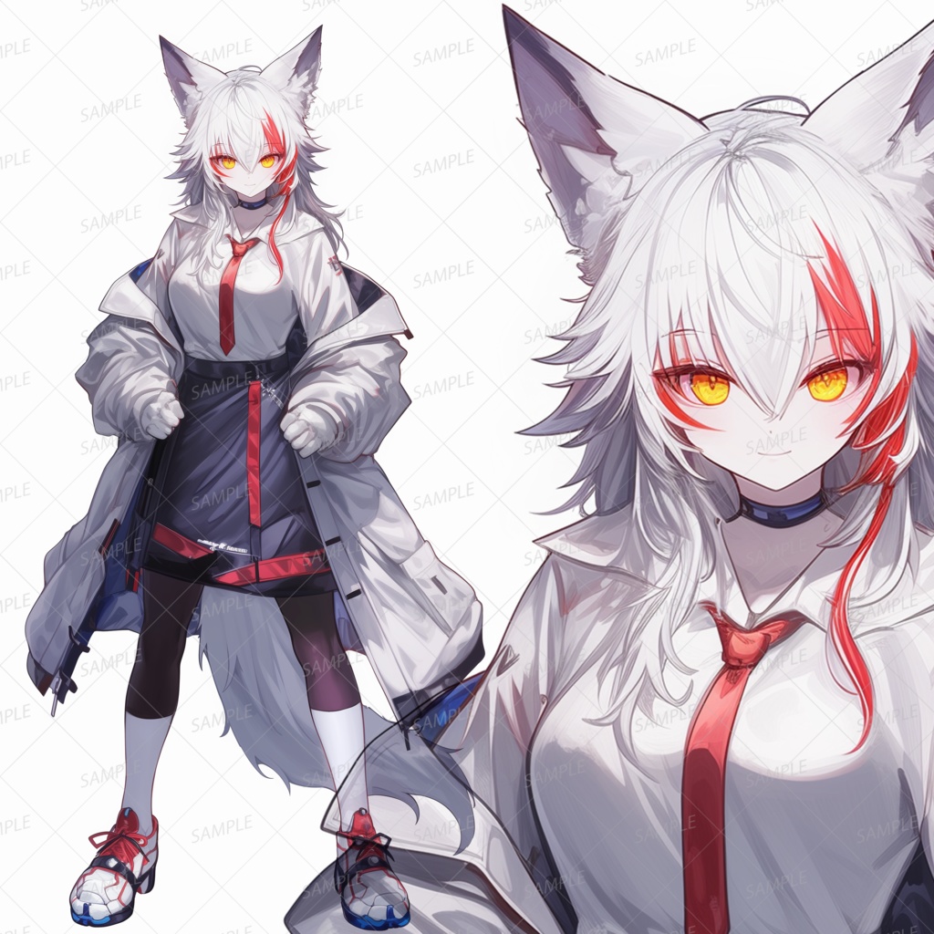 【獣人】黄色い眼の白髪少女_立ち絵
