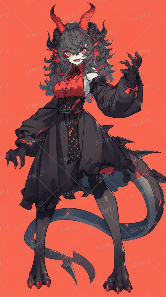 獣人】角のある黒髪ドラゴン少女_立ち絵 - きゃら館 - BOOTH
