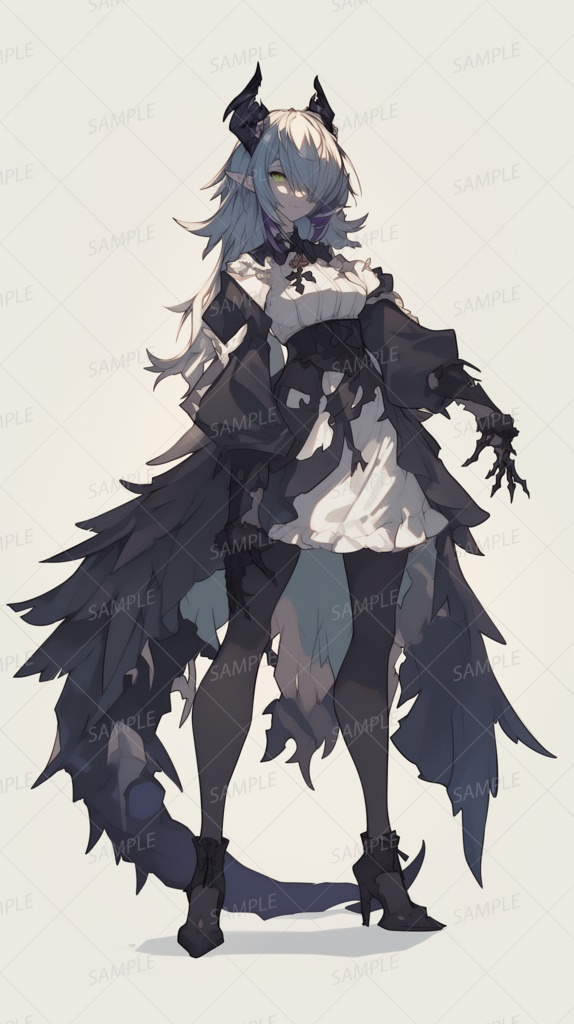 【獣人】竜の黒角目隠れ少女_立ち絵