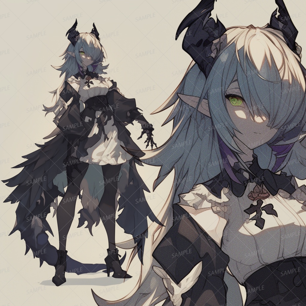 【獣人】竜の黒角目隠れ少女_立ち絵