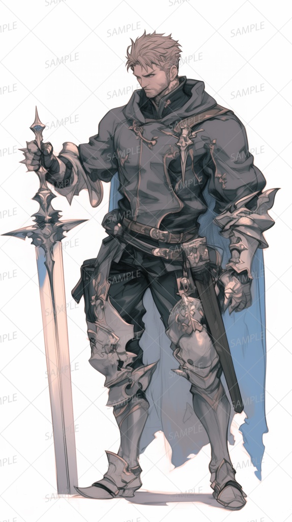 【ファンタジー】剣を突き立てる黒衣の剣士_立ち絵