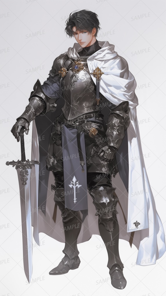 【ファンタジー】黒鉄の鎧の黒髪の聖騎士_立ち絵