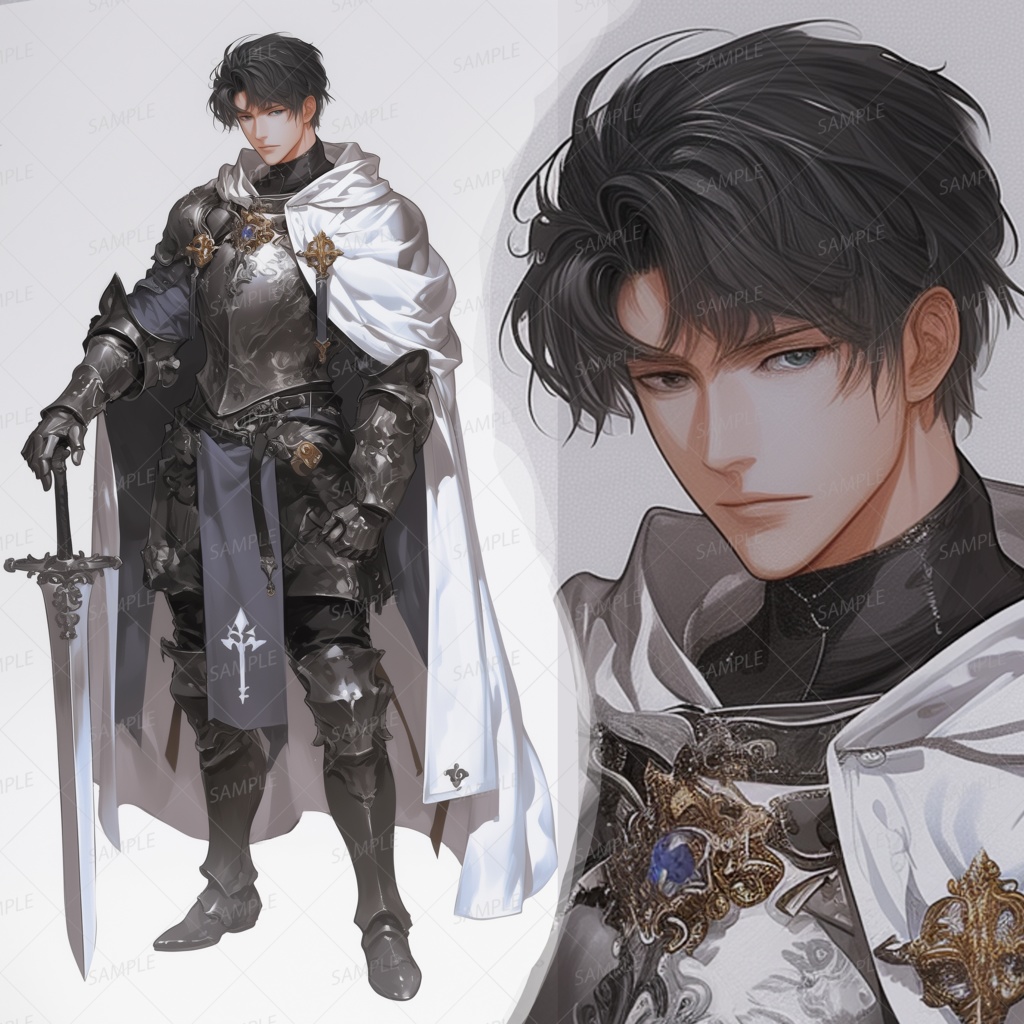 【ファンタジー】黒鉄の鎧の黒髪の聖騎士_立ち絵