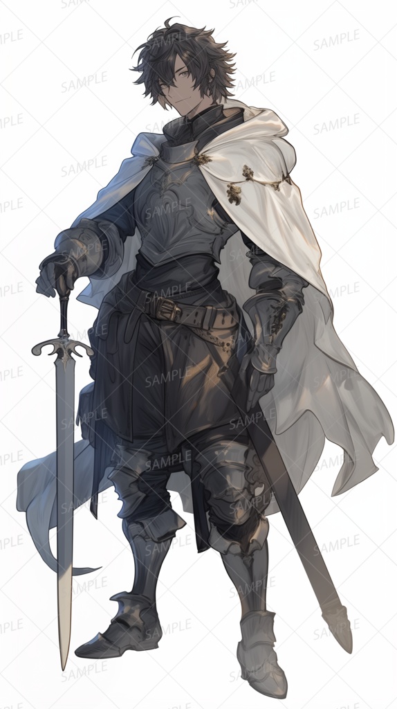 【ファンタジー】白いマントの白銀の剣士_立ち絵