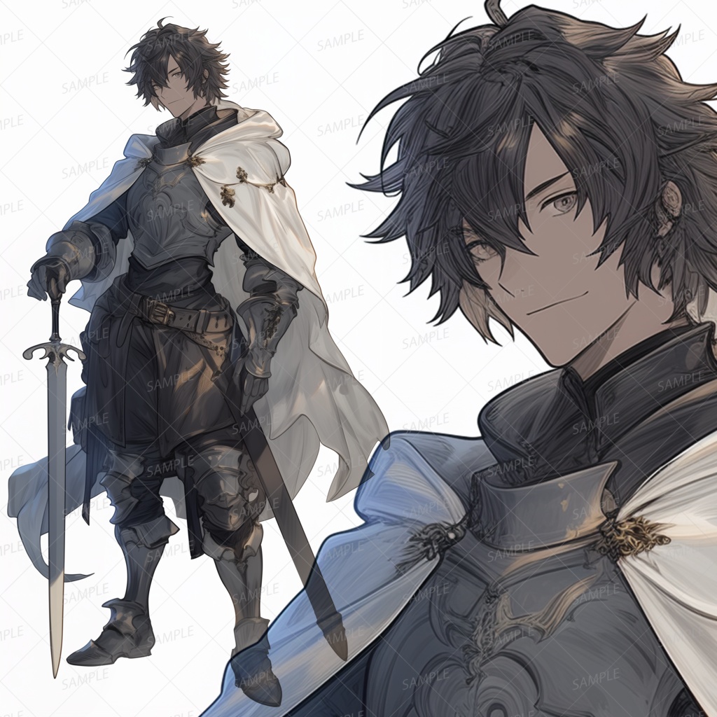 【ファンタジー】白いマントの白銀の剣士_立ち絵