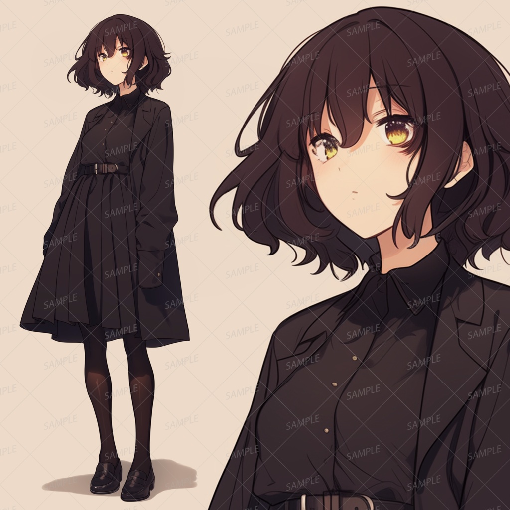 【私服】黒い長袖ワンピースの少女_立ち絵