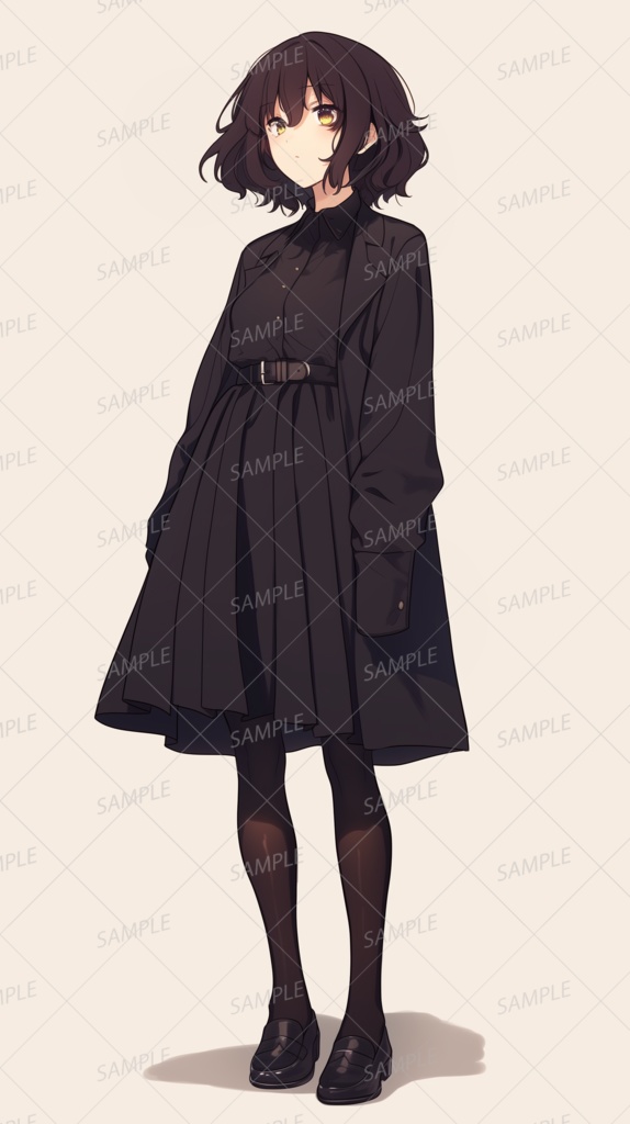 【私服】黒い長袖ワンピースの少女_立ち絵