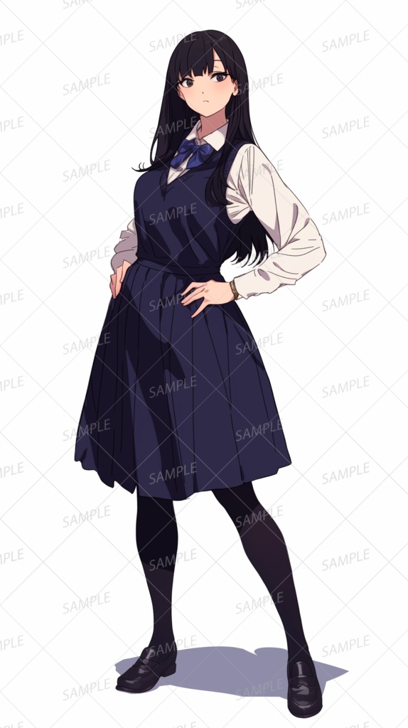 【学園】黒髪ロングの女子学生_立ち絵