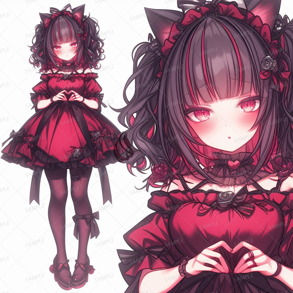 【バレンタイン】猫耳ゴシック風ドレスの黒髪少女_立ち絵